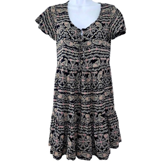 Anthropologie Dress Patrons of Peace Toluca Small Black Floral Paisley Ruffle - Picture 1 of 9